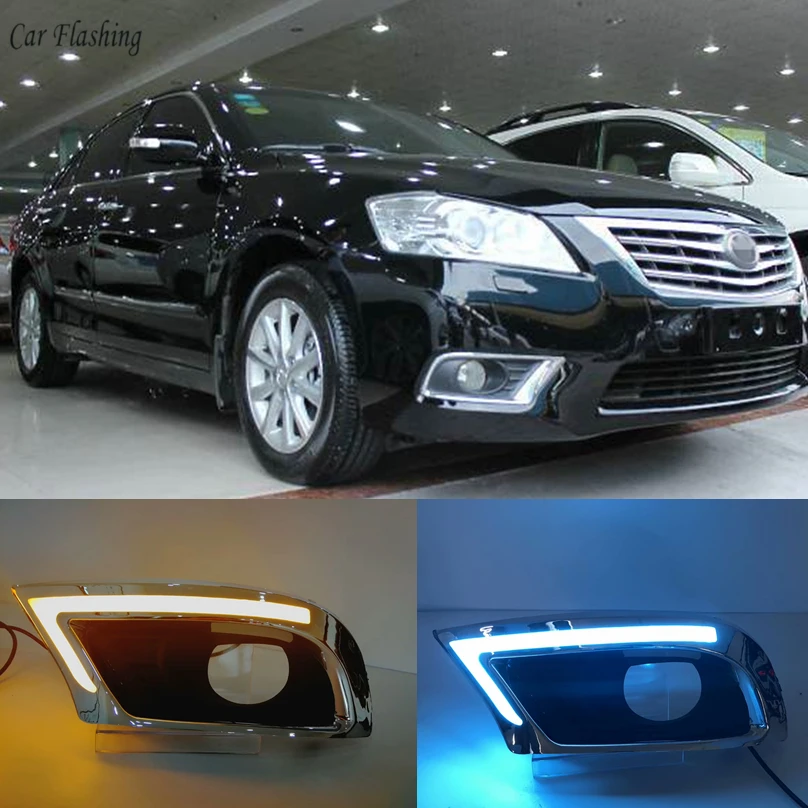 

Car Flashing 1set For Toyota Camry 2009 2010 2011 LED DRL Daytime driving Running Light Daylight yellow turn Fog Lamp cover hole