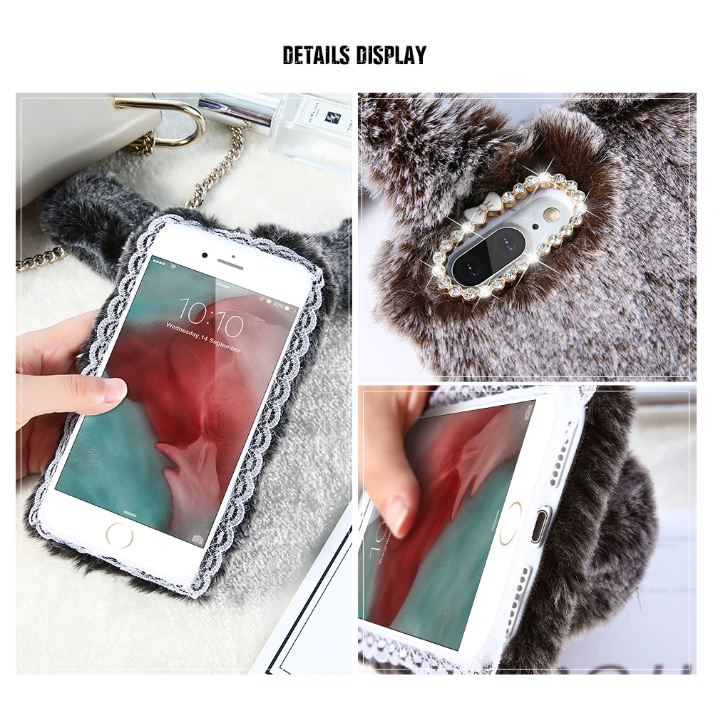 Чехол KISS Меховой чехол для iPhone 6 7 Plus s милый Блестящий розовый кроличий мех 5S se 5C 4S