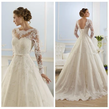 

2019 Modest Lace Appliques A-Line Wedding Dresses Vintage Bridal Gowns Backless Lace Up Back Formal Spring Robe De Marriage