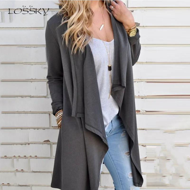 

Lossky Women Casual Trench Coat Long Knitted Loose Irregular Autumn Winter Split Cardigan Casual Ladies windbreakers Streetwear