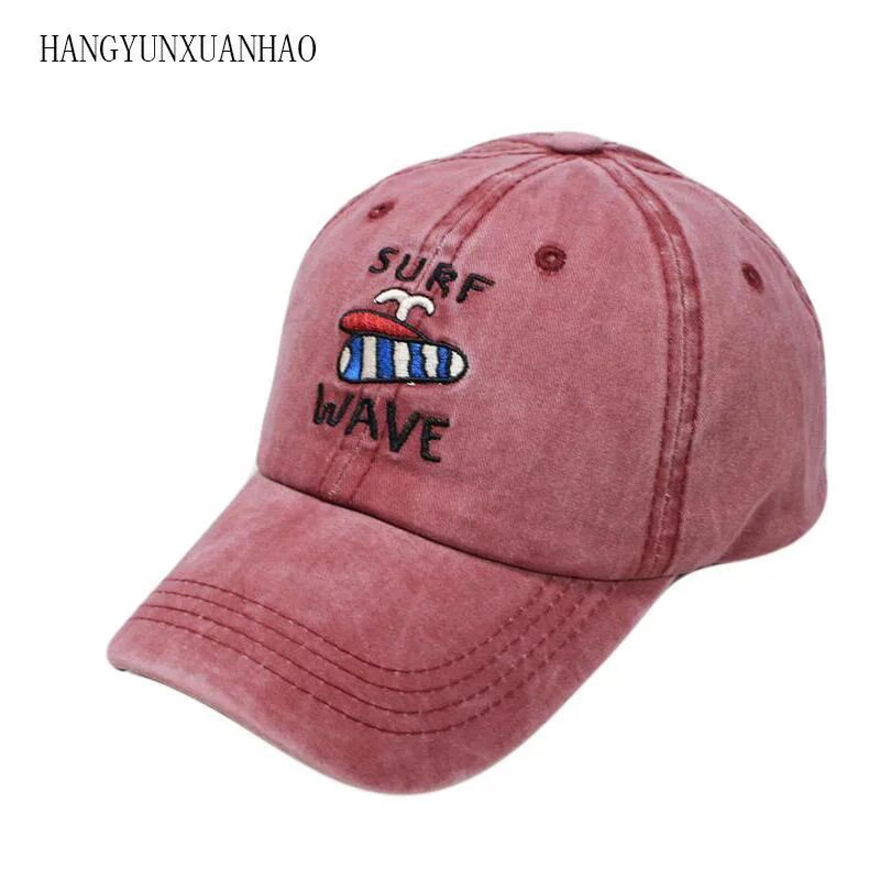 

SURF WAVE Embroidery Denim Baseball Cap Women Summer Beach Sun Cap Men Snapback Hat Vintage Washed Trucker Cotton Dad Hat