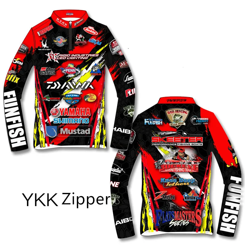 

Funfish 2019 Men Women Long Sleeve Fishing Clothing Outdoor Ice Silk Sunscreen Fishing Sweater Shirt Black Red Racing Suit