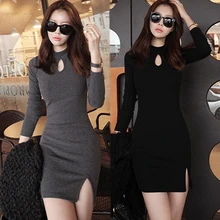 Осенне-зимний сексуальный ажурный трикотаж облегающая футболка упаковка, бедро, длинная секция толстой верхней одежды женская футболка рубашка