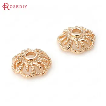 

(31467-G)20PCS 11MM hole 2MM 24K Champagne Gold Color Brass Flower Beads Caps Jewelry Making Supplies Diy Findings Accessories