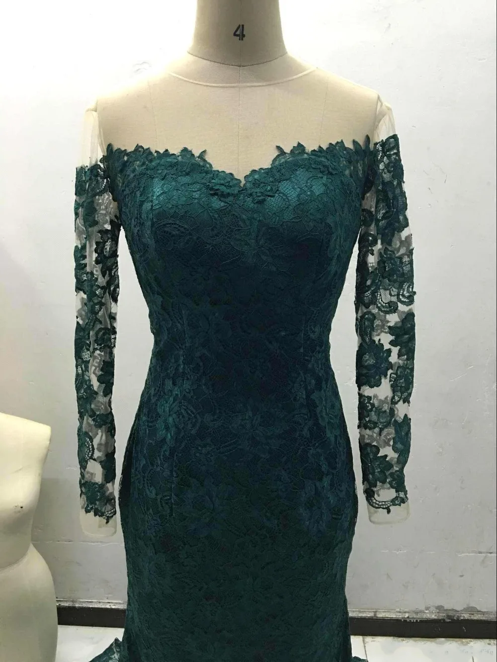 Emerald Green Long Sleeve Lace Dress