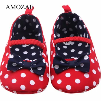 

Newborn Baby Girl Bow Shoes Red Navy Baby Toddler Princess White Dots Shoes Soft Bottom Toddler Infant Little Kids First Walker