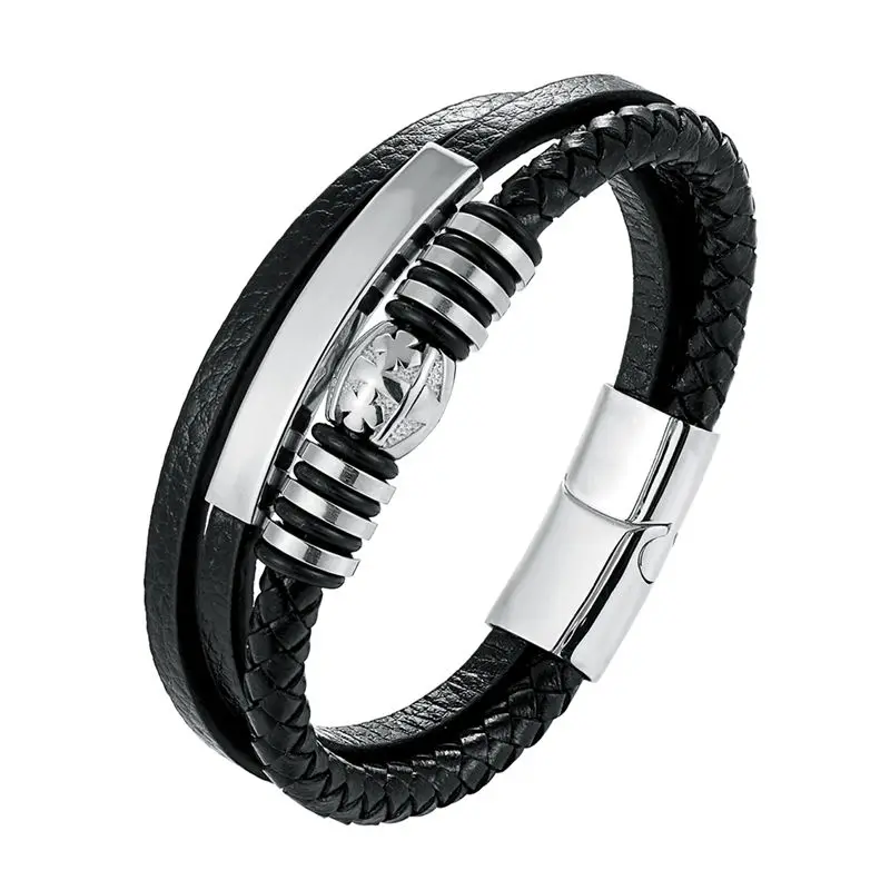 

2018 New Genuine Leather Bracelet For Men Jewelry 316L Stainless Steel Magnetic Buckle Fashion Bracelet & Bangles Antique Gift