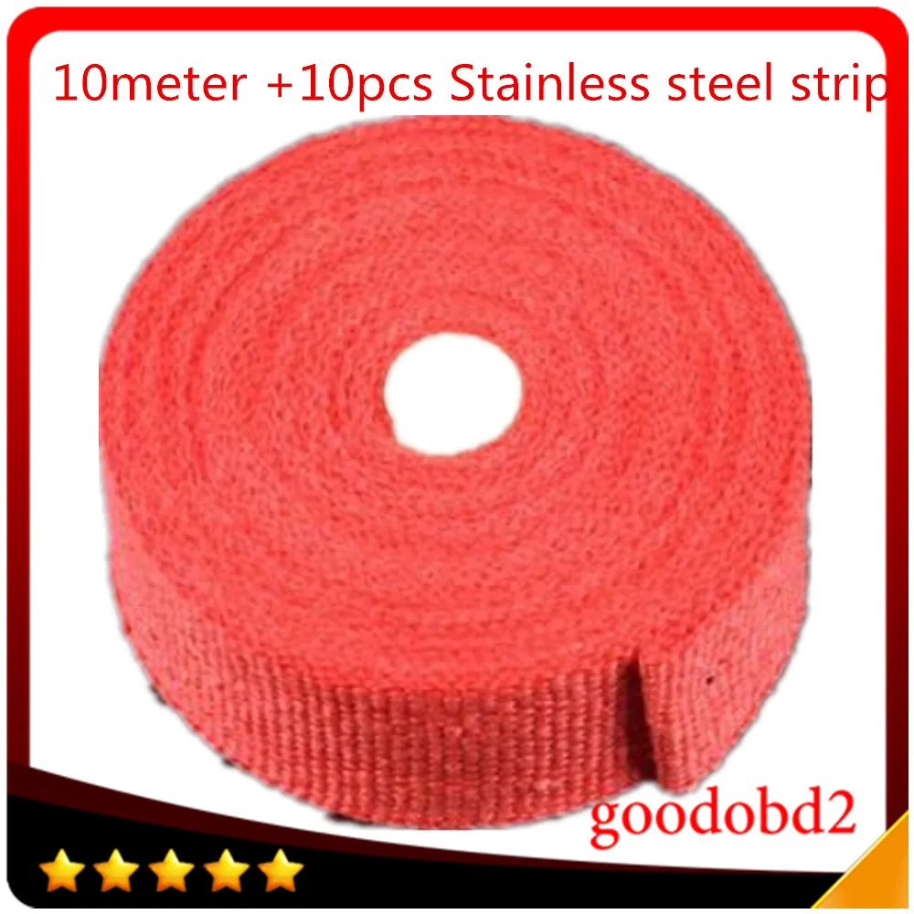 

Car Motorcycle Exhaust Heat Pipe Header Wrap +10 Cable Tie Manifold Fiberglass 3000 Fahrenheit Insulating Red 10M x 5cm x 1.5mm
