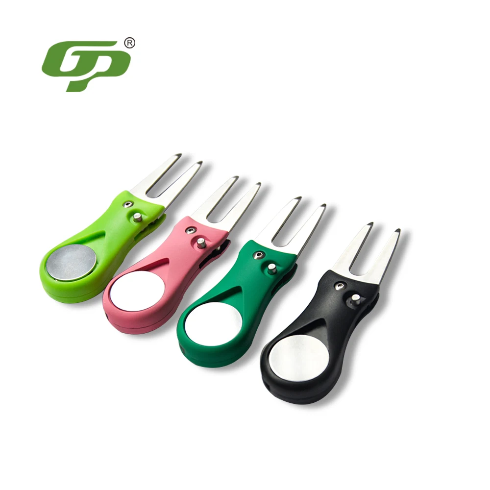 4PCS Golf Divot Tool Repair Switchblade Tool Pitch Groove Cleaner Golf Pitchfork Golf Accessories Putting Green Fork Drops