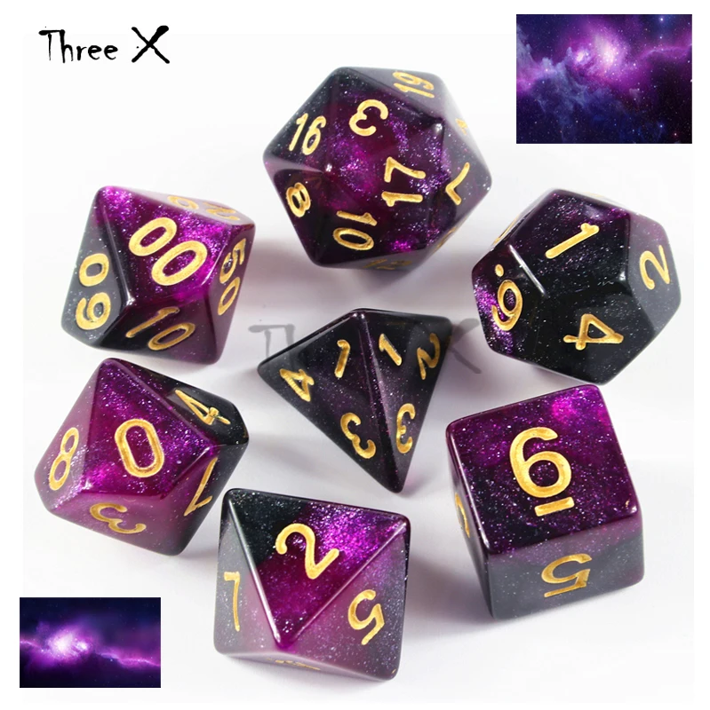 

Purple Color Creative Universe Galaxy Dice Set Red Color of D4-D20 with Mysterious Royal Glitter Powder for DND RPG Party Favor