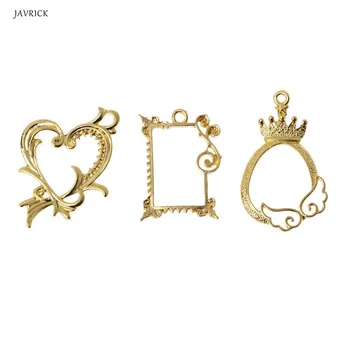 

3Pcs Queen Heart Hollow Photo Frame Pendant Open Bezel Setting DIY Resin Jewelry