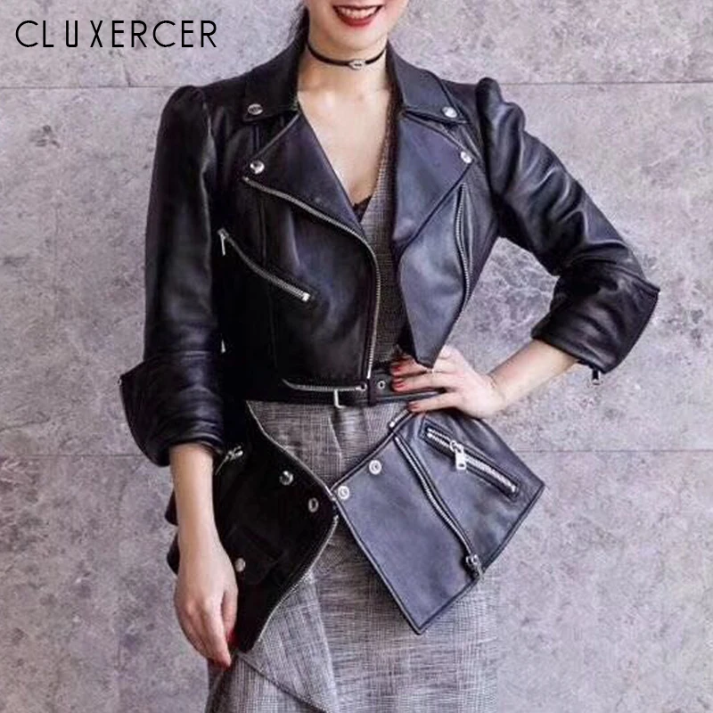 

Pu Leather Jacket Women Fashion Black Motorcycle Coat Short Lower Edge Detachable Faux Leather Biker Jacket Soft Jacket Female