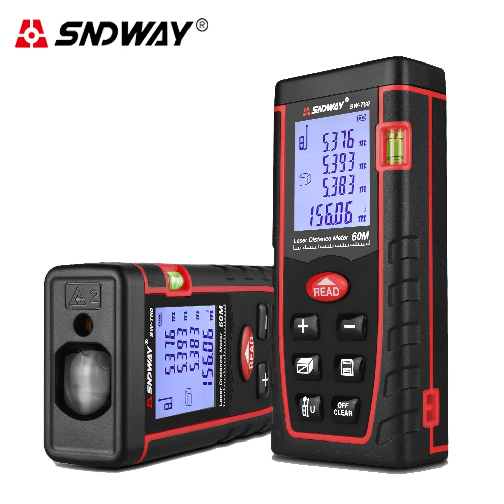 

SNDWAY 60M Digital Laser Rangefinder portable distance meter range finder Area-volume-Angle Tester tool Ruler Measuring Tape