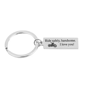 

12PC/Lot Ride Safely Handsome I Love You Rider Charm Key ring chain Tag Gift For Husband Biker Keychain Boyfriend Motorcycle