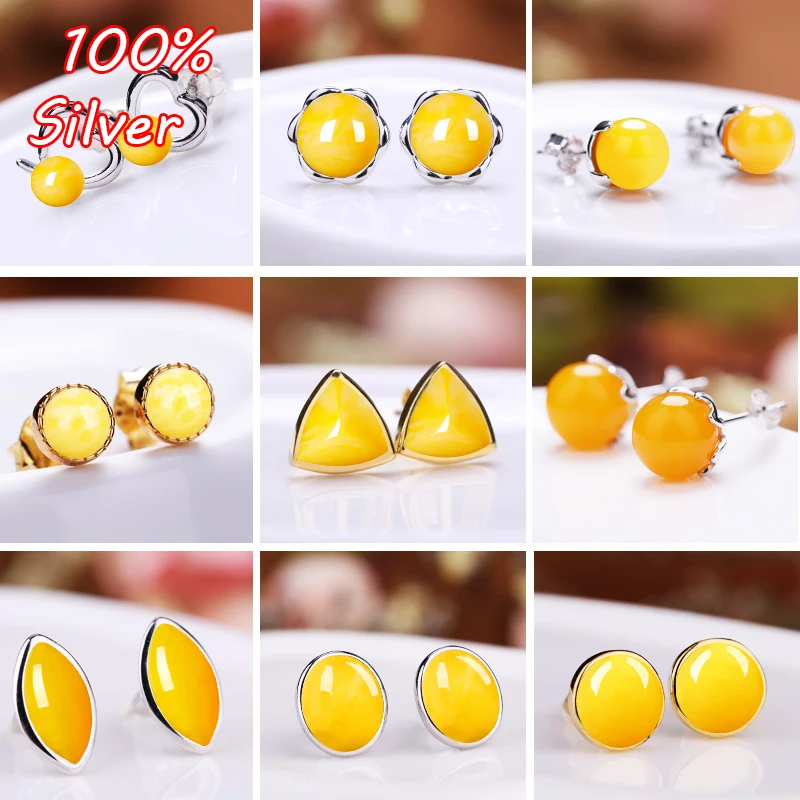 

S925 sterling silver Color gold-plated earrings empty tray inlay beeswax ear earrings diy female horse eye round pearl earrings