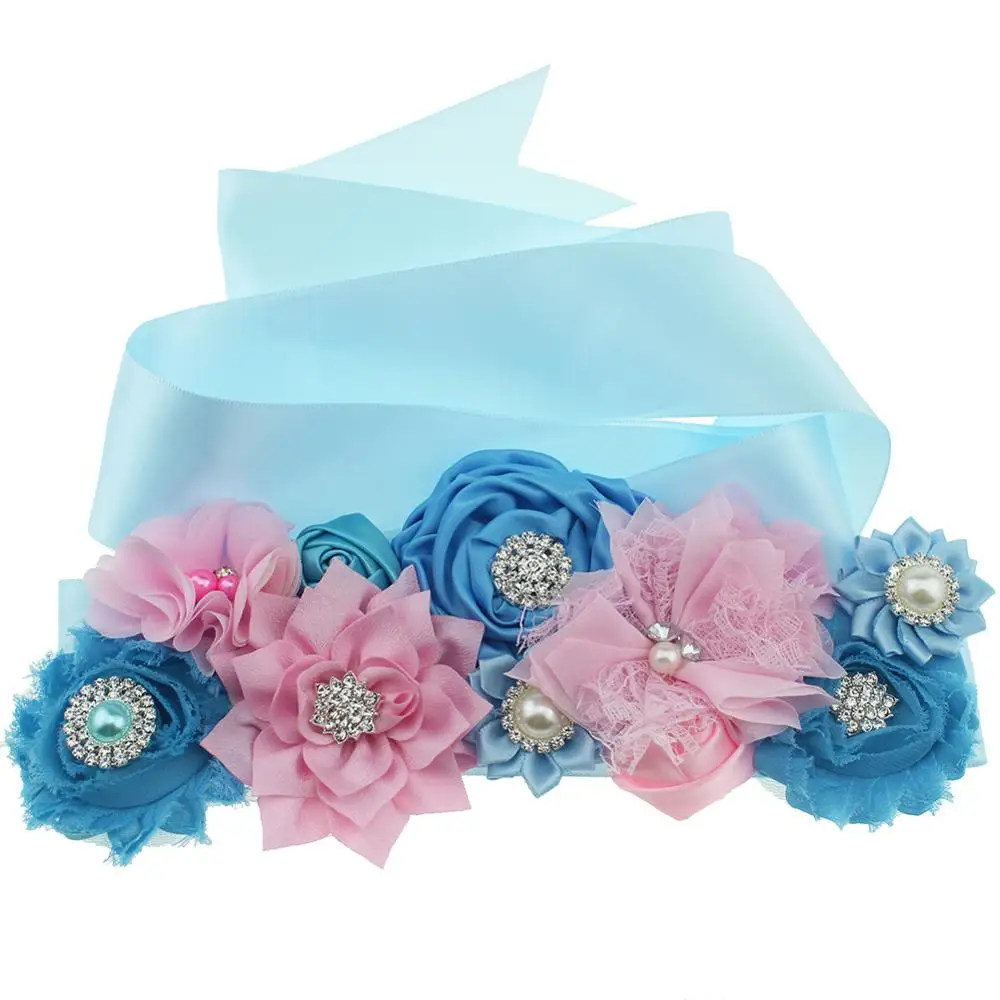 Cinturones de maternidad, faja flores de encaje de rosa y azul, regalos para Baby Shower, accesorios de vestido de novia de boda - AliExpress