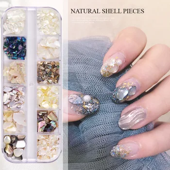 

12 Styles Crushed Natural SeaShell Fragment Thick Shiny Nail Art Decoration UV Gel Tip Pearl Shell Pieces Nail Tool Sets