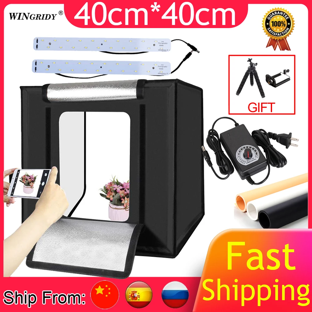 WINGRIDY W40 светодиодный складной Фотостудия софтбокс лайтбокс 40*40 световой тент с белым желтым черным аксессуары для фона световой короб