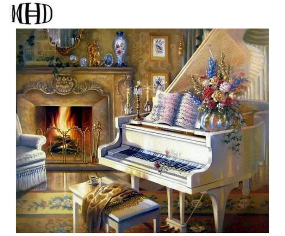 5D DIY Diamond Painting Piano Flower 3D Diamond Embroidery Icon Full