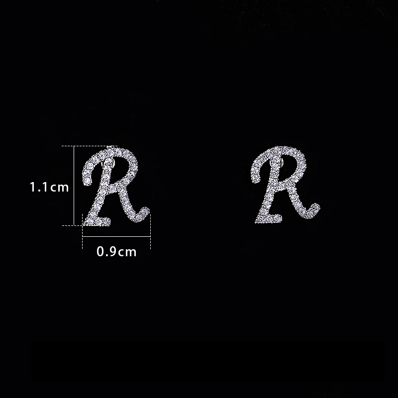 Baiduqiandu письмо A-Z 925 Серебряные булавки маленькая Начальная серьги персонализированные подружки невесты Алфавит серьги гвоздики повседневные ювелирные изделия - Окраска металла: R