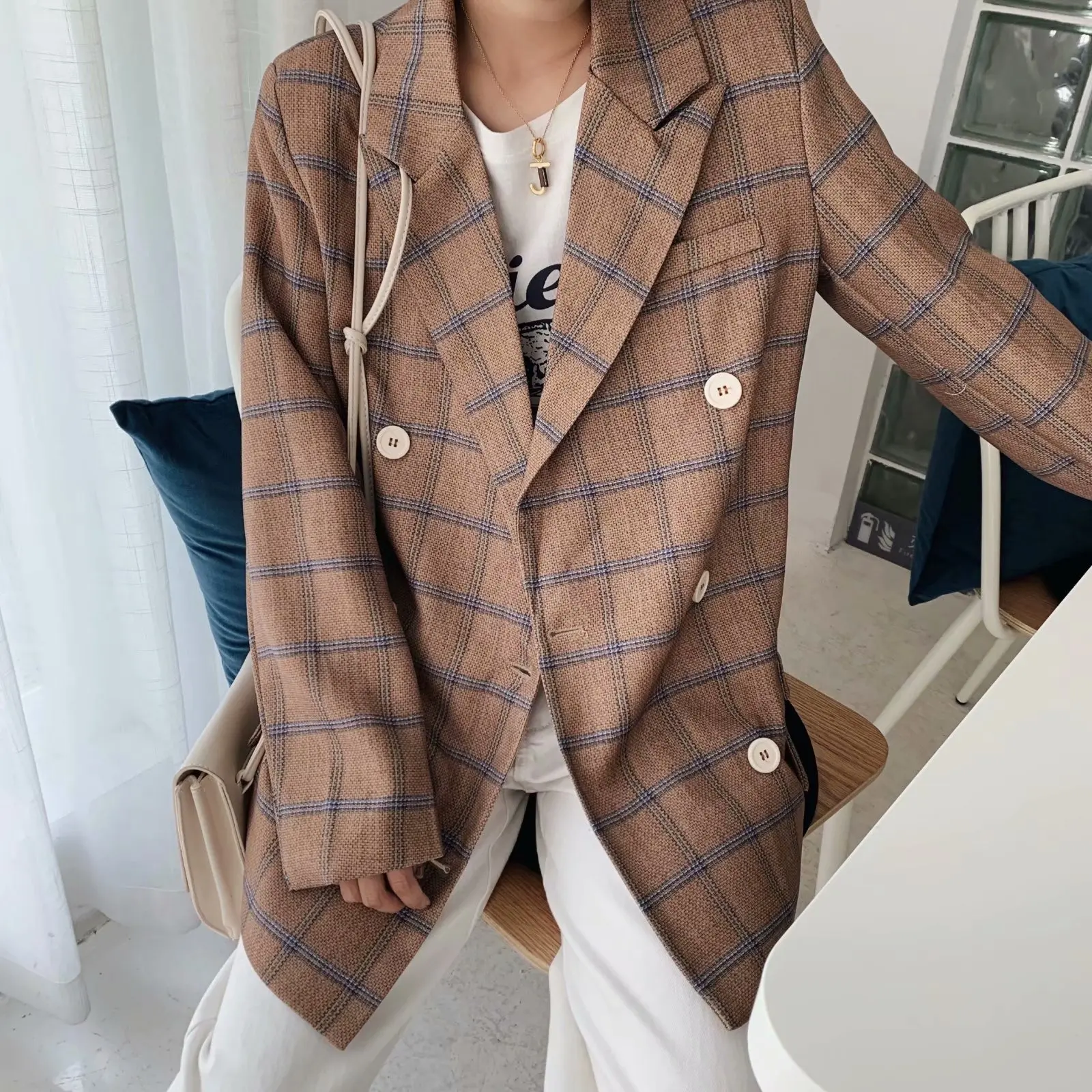 

Plaid Blazer Women Elegant Office Long Sleeve Lattice Blazer Jacket Ol 2019 Autumn Winter Chaqueta Mujer Cape Blazer