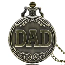 Antique Bronze Dad Pattern Quartz Pocket Watch with Necklace Fob Watch Father’s Day Gift