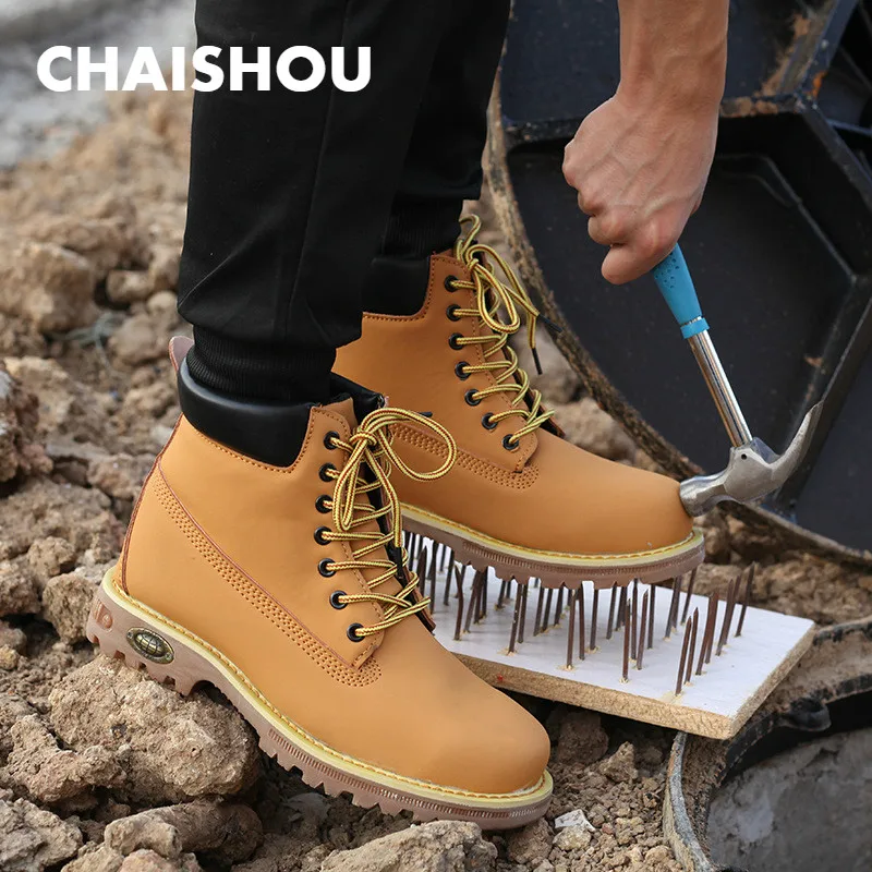 

Shoes Men Work Boots Leather Men Anti-slip Puncture Proof Safety Boots Big Size Safety Steel Toe Boots Men Outdoor Shoes CS-110