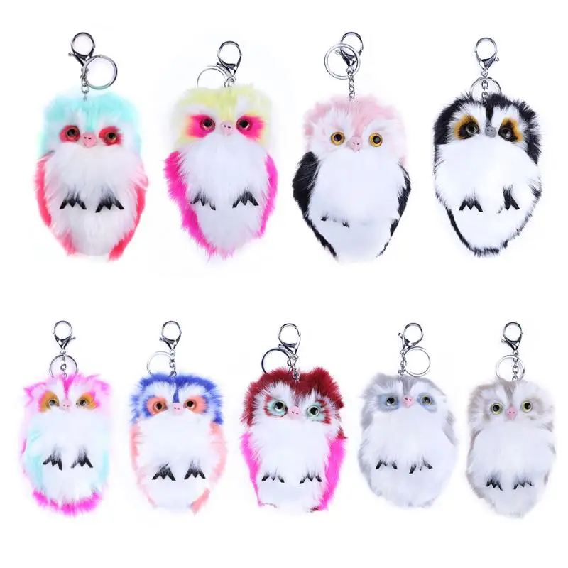 

2017 New Hot Sell Imitation Rabbit Hair Key Chain Owl Pendant Cute Animal Hair Ball Keyring Men Women Bag Jewelry Holiday Gifts