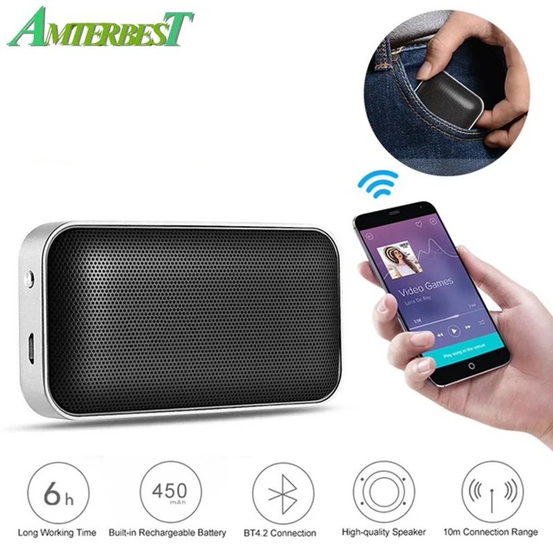 

AMTERBEST BT207 Portable Wireless Bluetooth Speaker Mini Metal Music Sound Box Handsfree Outdoor Bass Subwoofer for Smartphones