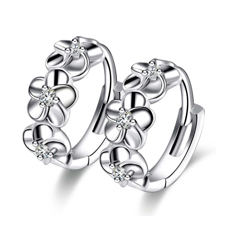 Authentic 925 Sterling Silver White Vivid Daisy Flower Hoop Earrings