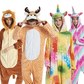 

Winter Flannel Kigurumi Adults Animal Pajamas Cosplay Cute Cartoon Halloween Onesie Unicorn Women Men Sleepwear Homewear