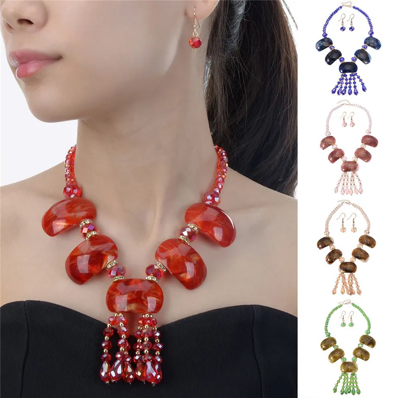 

JEROLLI Nigerian wedding bridal jewelry sets crystal flower necklace & pendant women statement collar African beads jewelry set