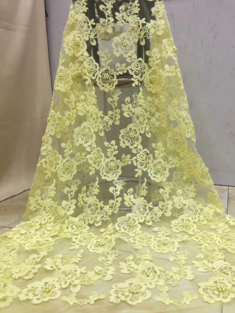 

French Lace Fabric With Beads Embroidery African Tulle Lace High Quality Indian Materials 2019 Latest Lace