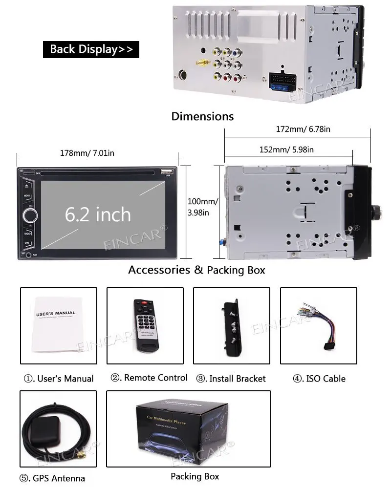 Cheap Eincar 2din stereo audio DVD automotivo 2 Din car radio audio stereo 6.2