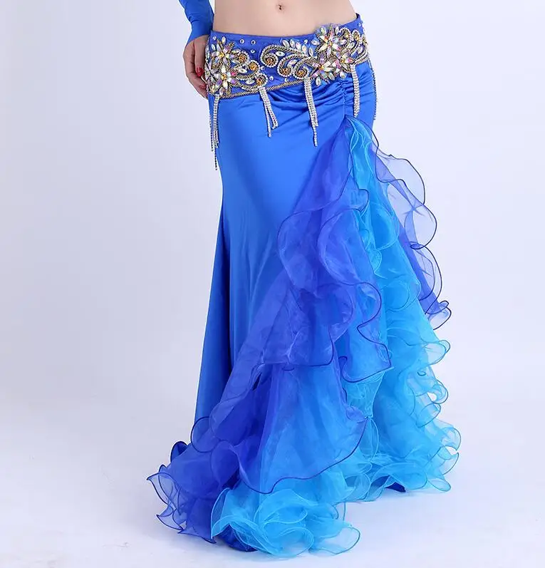 

Women Colorful Side Slit Skirt Dress Bellydance Performace Halloween Dancing Costume Blue Pink White Double Color Free Shipping