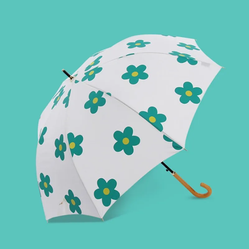 Simple Fashion Women Semi-automatic wooden handle long Rain Umbrella UV Anti Windproof Umbrellas |