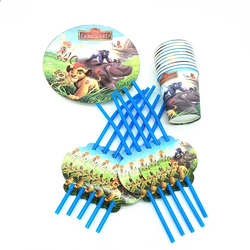

60pcs/pack Lion Guard disposable tableware Lion Guard theme plates cups straws baby shower decorations 20 people use party set