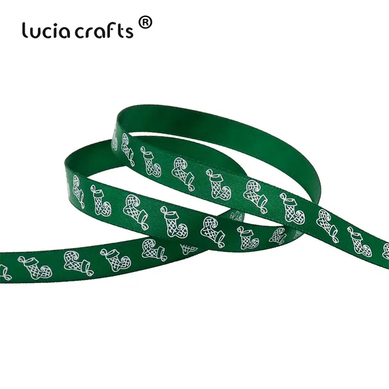 Lucia crafts 5 ярдов/12 ярдов 10 мм печатные рождественские корсажные/атласные ленты DIY рождественские вечерние упаковочные материалы T0502 - Цвет: Style 17     5yards