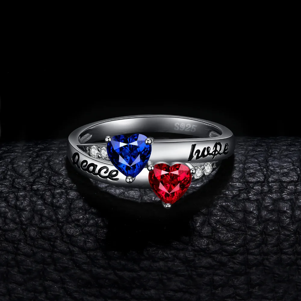 JewelryPalace Vintage Intertwined Engraved Peace Hope Created Ruby Sapphire Ring 925 Sterling Silver Gifts For Best Friends New