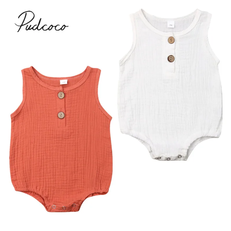 

2019 Baby Summer Clothing Newborn Baby Boy Girl Kid Cotton Bodysuit Sleeveless Solid Color Jumpsuit Outfit Clothes Tops