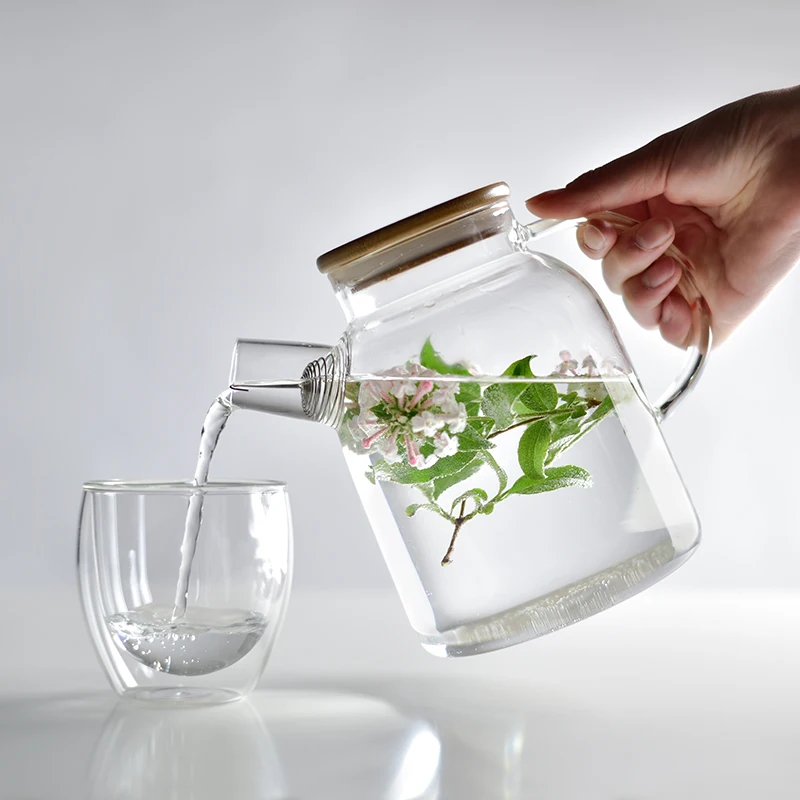 1800 мл прозрачная стеклянная бутылка для холодной воды холодный большой емкости чайник высокая температура цветочный чайник чай подарок