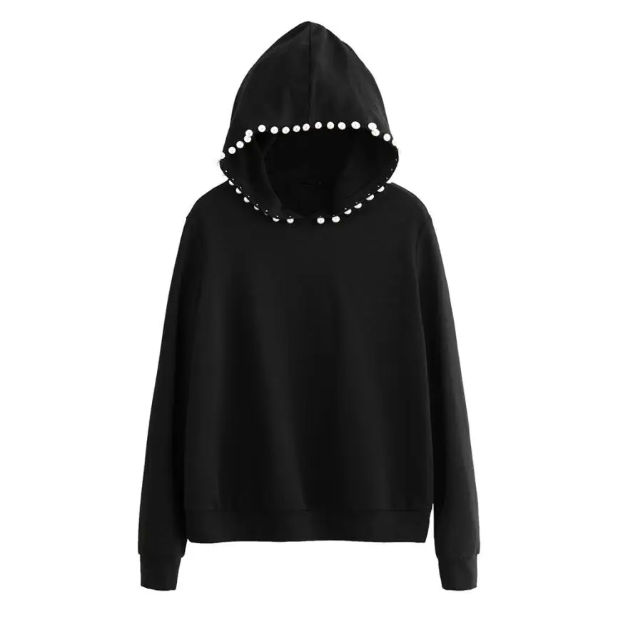 snowshine5001 Women Solid Long Sleeve Black Hoodies Blouses Tops