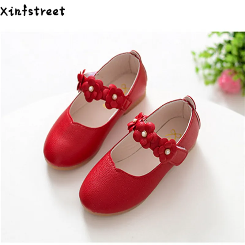 Xinfstreet Children Shoes Princess Girls Pu Leather Flower Solid Cute