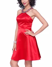 Einfache Haupt Recht Rot Homecoming Cocktailkleider Perlen Satin Kurzes Partei-kleid. Klasse Graduation Vestido De Festa Curto
