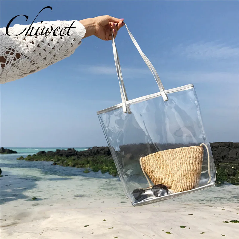 

Luxury Handbags Big Shoulder Bag Brand Clear Patchwork Jelly Bag Tote Women Girls Ladies Holiday Large Transparent Beach Bags