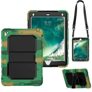 

For iPad Air 2 Case 3 Layer Rugged Shockproof Silicone Bumper Protective Stand Kid Case Cover for iPad Air 2 9.7 2018 with Strap