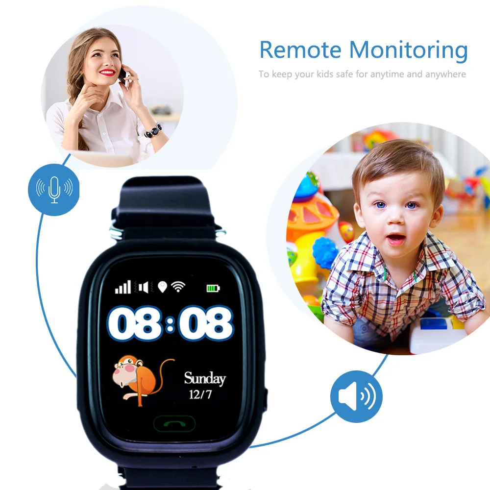Kids Gps Smart Baby Watch Q90 Touch Screen Wifi Watch Phone Sos