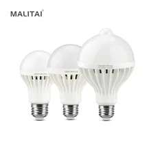 Светодиодный светильник с датчиком движения 3 Вт, 5 Вт, 7 Вт, 9 Вт, 12 Вт, E27, 220 В, звуковой датчик движения PIR, светодиодный светильник для лестниц, коридоров, дорожек, ночной Светильник ing