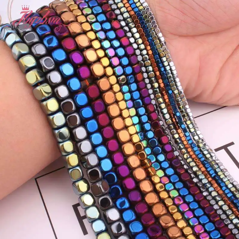 

2,3,4,6mm Smooth Cube Hematite Beads Loose Natural Stone Beads For DIY Necklace Bracelt Earring Woman Gift Jewelry Making 15"