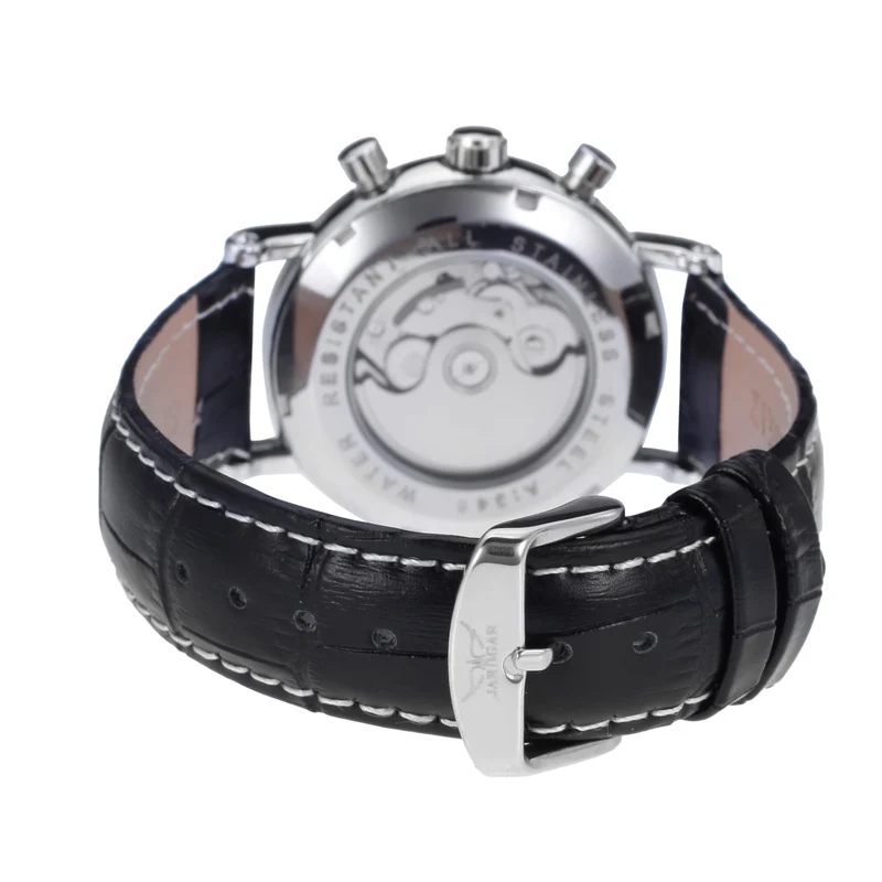 Jargar новые автоматические Серебристые мужские наручные часы tourbillon черный кожаный